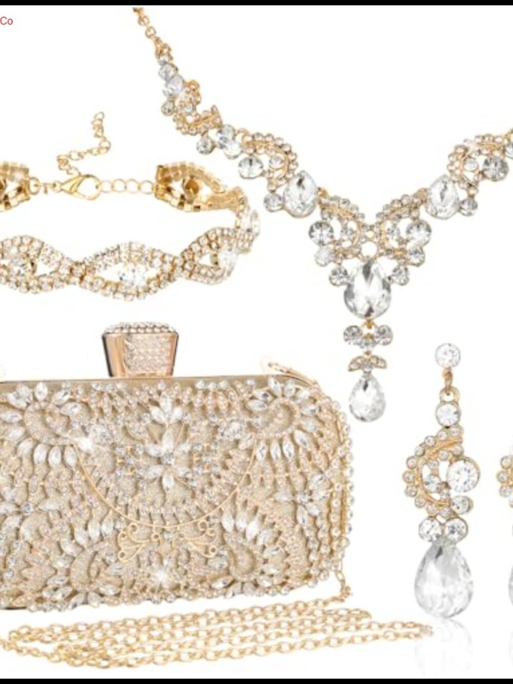 Rhinestone Clutch Purse Jewelry Set 4 Pcs Necklace Bracelet Earrings